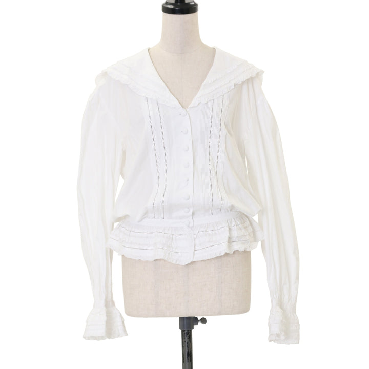 美品 INGEBORG インゲボルグ オーバーブラウス ピコフリル USED】ピコフリルセーラーカラーブラウス | INGEBORG Wunderwelt