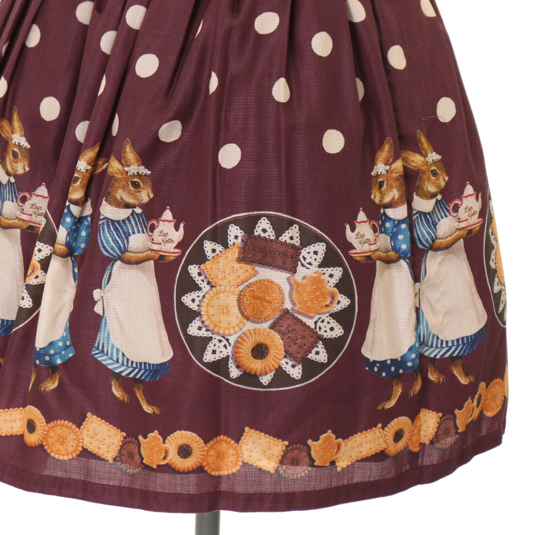 ルルゲッタ うさぎティータイムプリントレースアップワンピース ルルゲッタ うさぎティータイムプリントレースアップワンピース