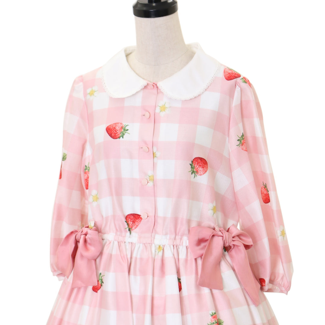 USED】【Mサイズ】ギンガムチェックBERRYサイドリボンワンピース 