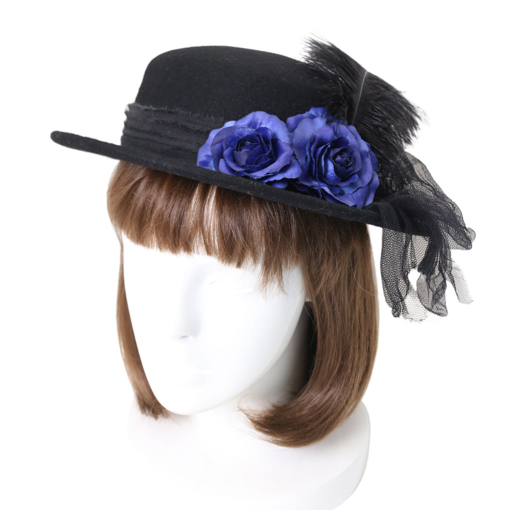 corgi-corgi ドット柄ストローハット 花飾り付き