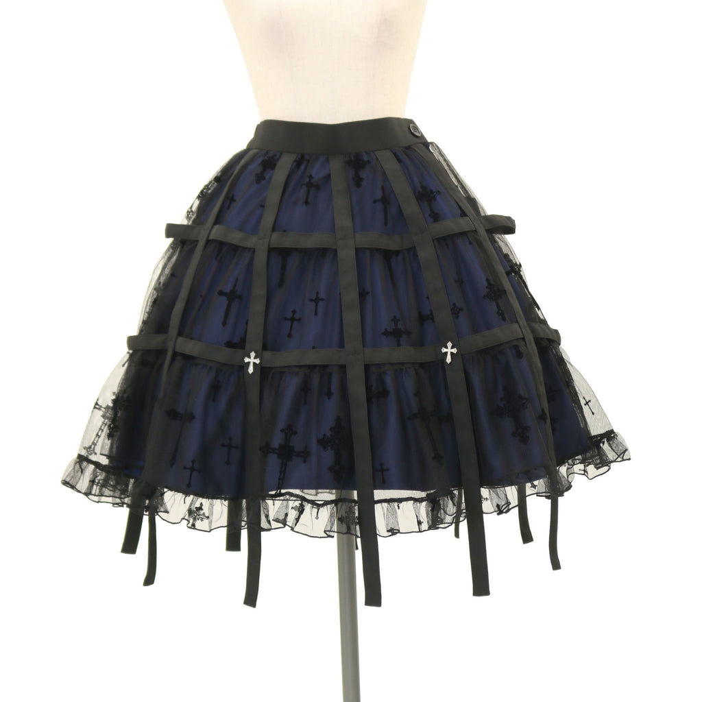 ｛美品｝モワティエ♡十字架フロッキー鳥籠スカート USED】十字架フロッキー鳥籠スカート（黒×青） | Moi-même