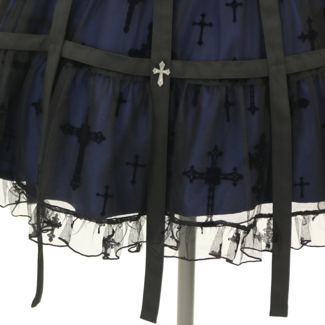 USED】十字架フロッキー鳥籠スカート（黒×青） | Moi-même-Moitié