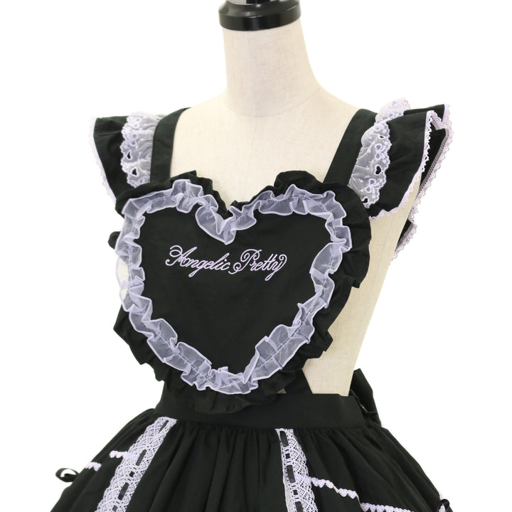 Angelic Pretty Heart胸あて付スカート 黒 ラベンダー USED】Heart胸あて付スカート(無地/ラベンダー×ブラック) | Angelic