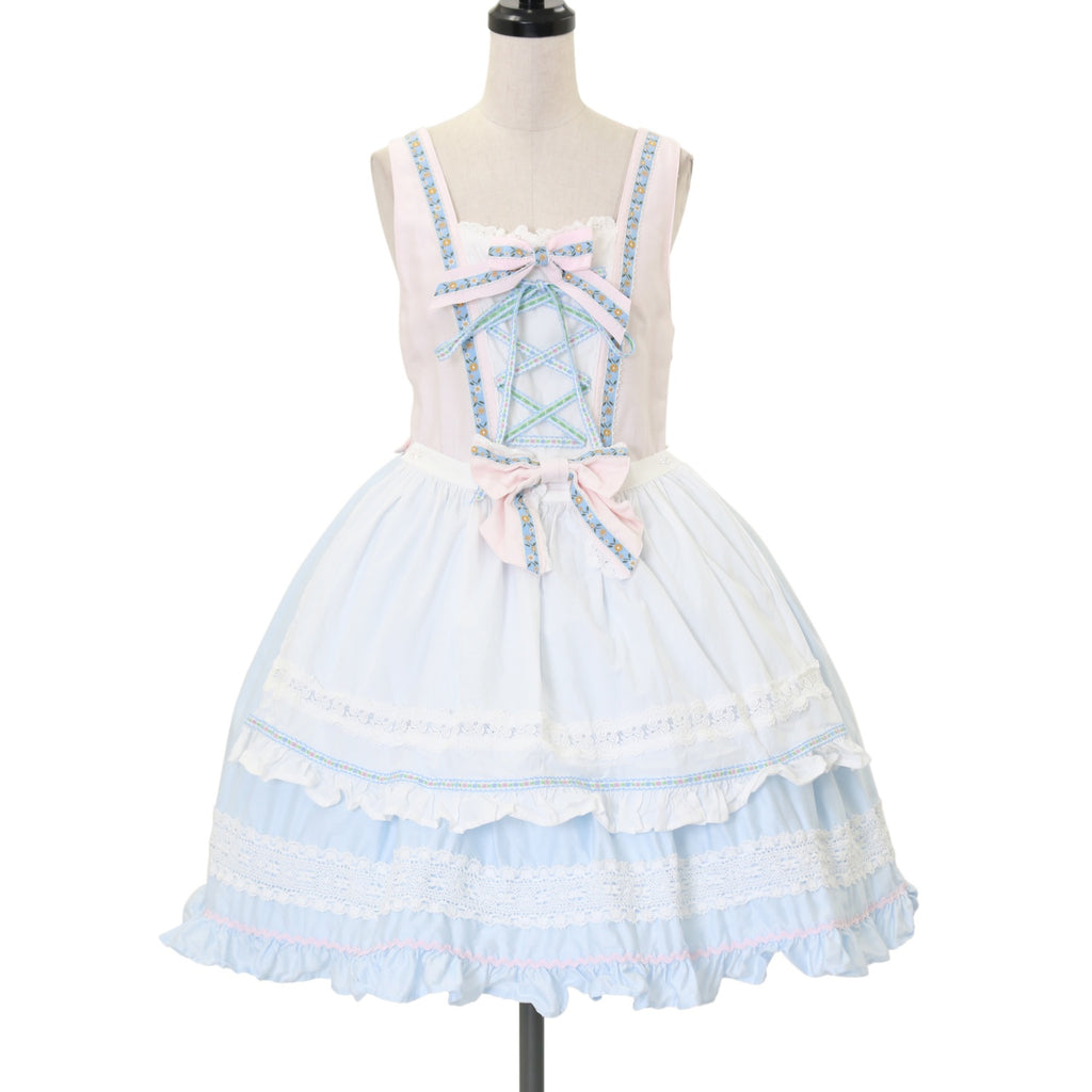 ベイビー　花の乙女のHarvest Festivalジャンスカ ピンク×サックス USED】花の乙女のHarvest festivalジャンパースカート（ピンク