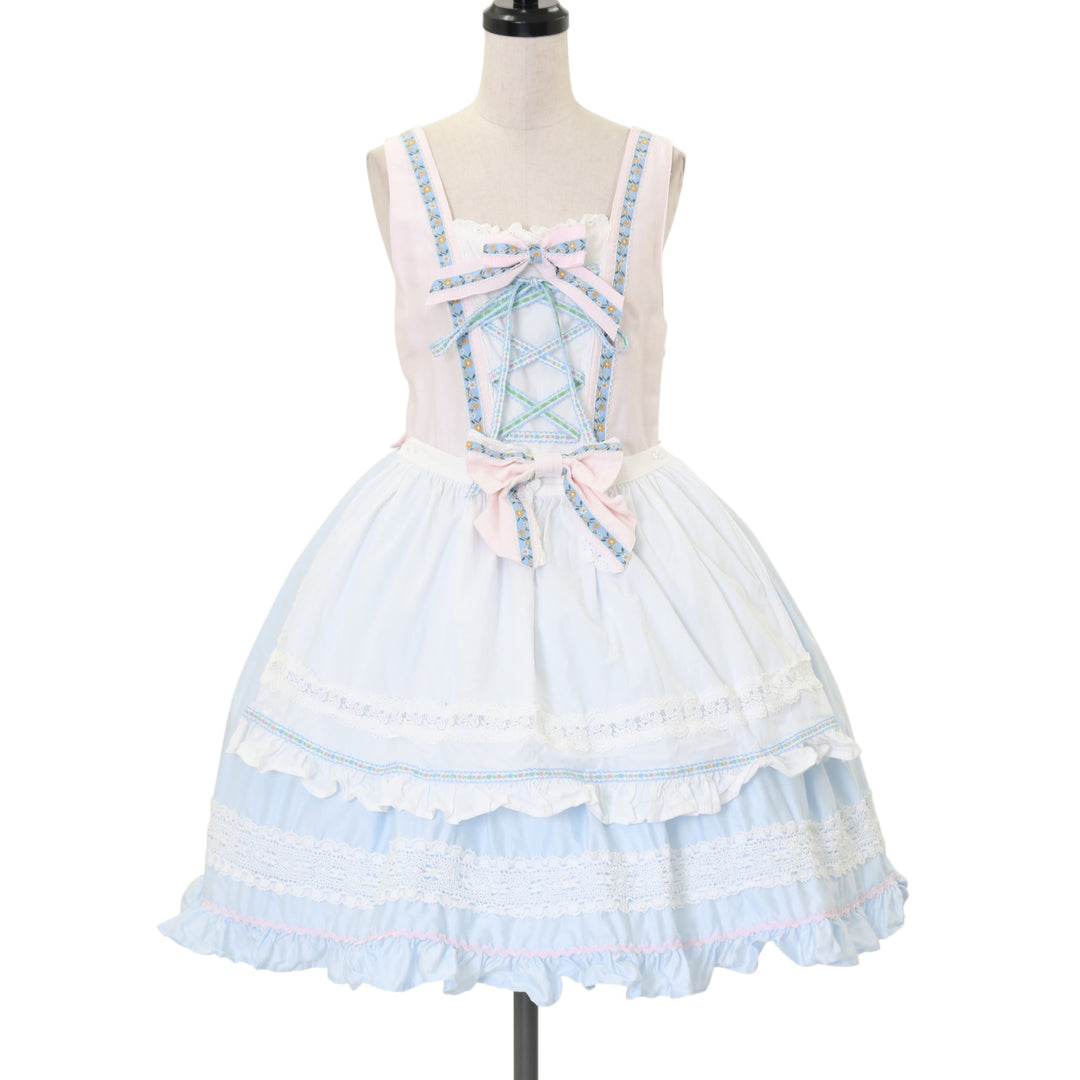 ベイビー　花の乙女のHarvest Festivalジャンスカ ピンク×サックス USED】花の乙女のHarvest festivalジャンパースカート（ピンク