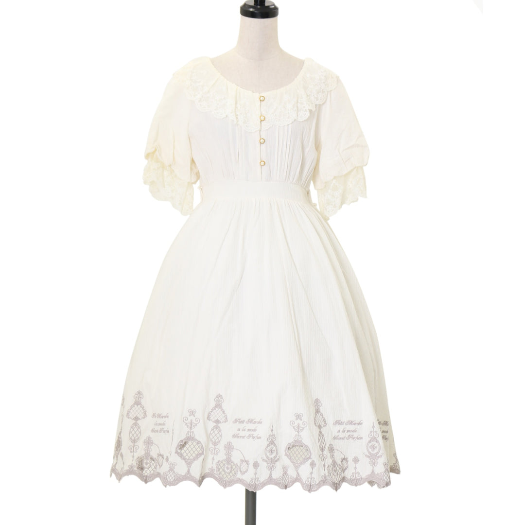80~90s antique コットンレース×フリル シャーリングベアワンピ 70s 80s ビンテージ BILA レース ガーゼ コットン ティアード