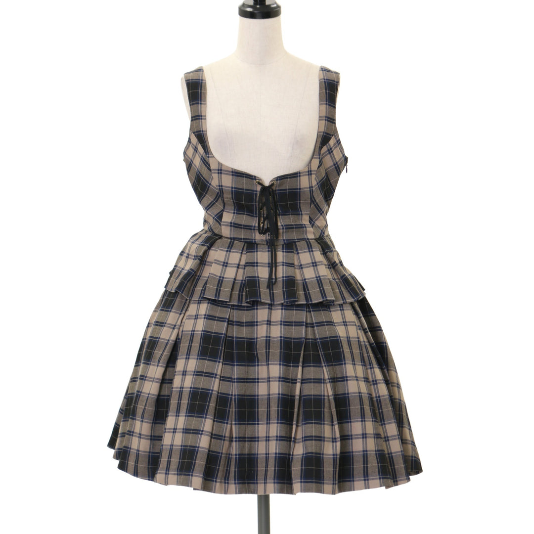 Victorian maden ジャンパースカート USED】ブリティッシュチェックレースアップジャンパースカート（ミルク