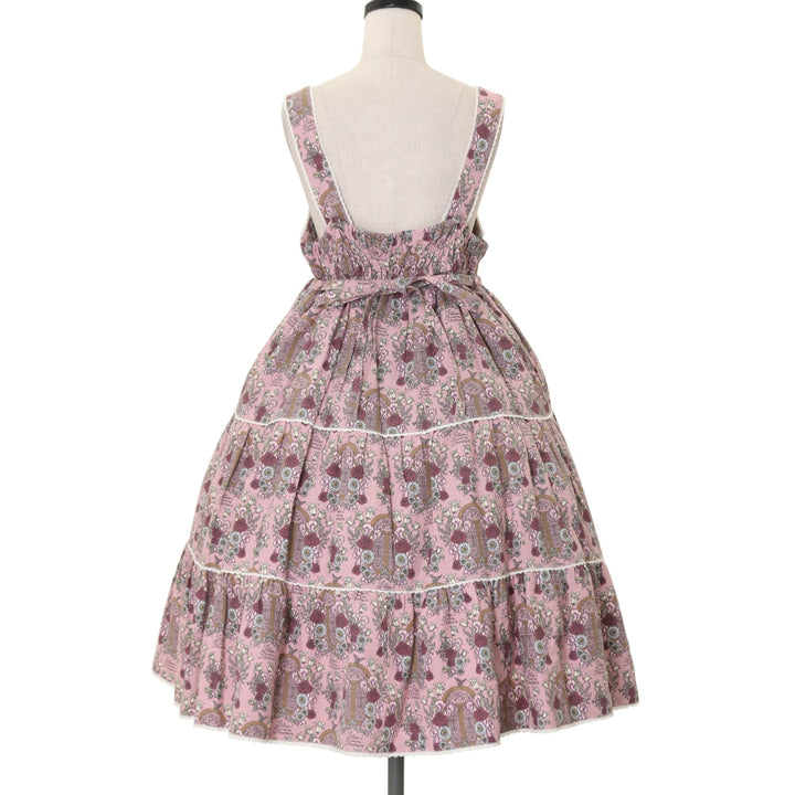 USED】旅立ちのブーケと希望の窓柄ジャンパースカートⅡ（渋ピンク