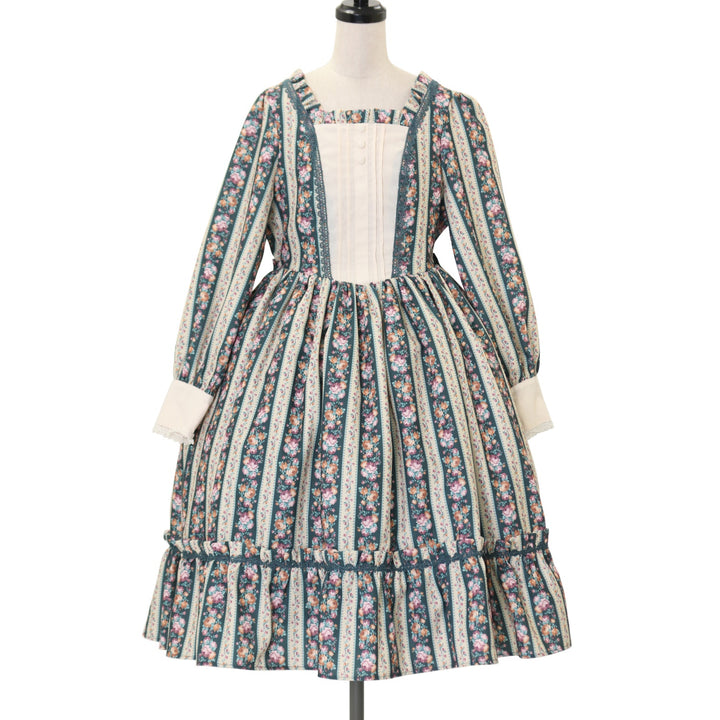 USED】【Mサイズ】ストライプローズ柄ワンピース| axes femme