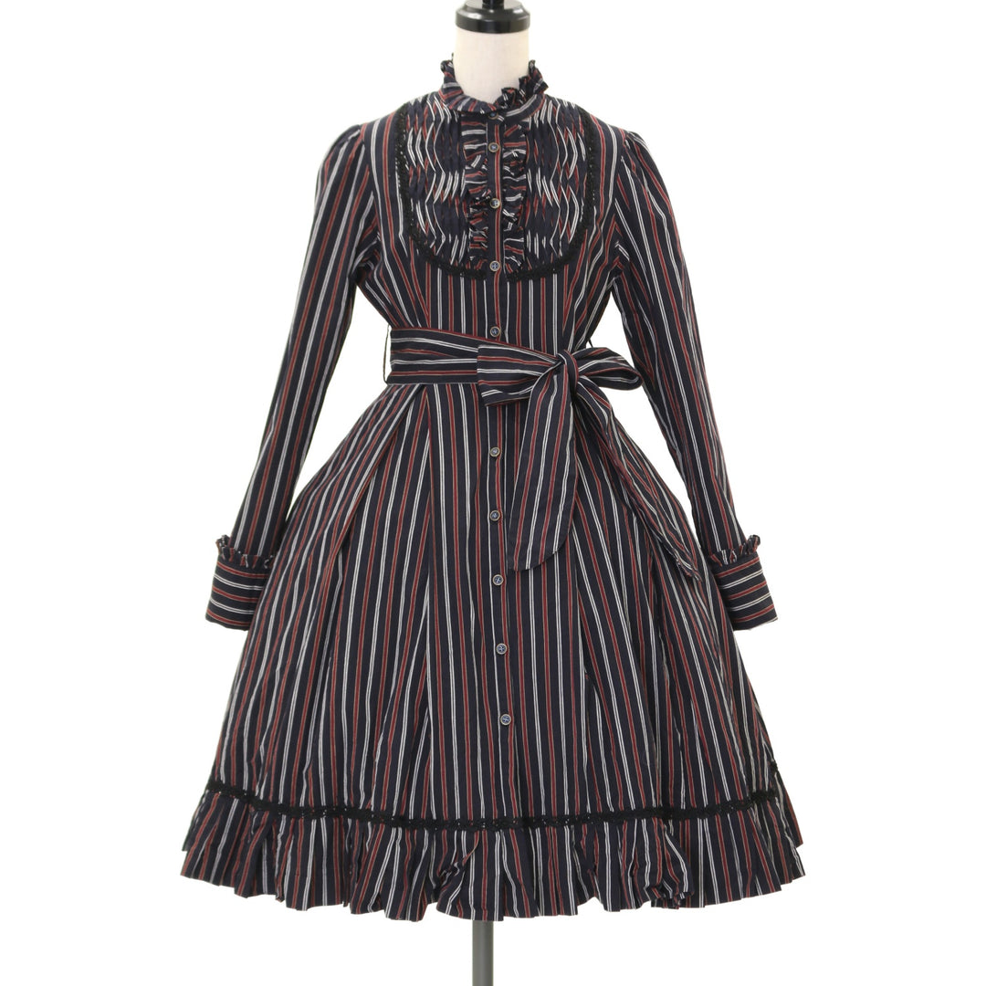 【最終お値下げ】Victorian Maiden ストライプ ワンピース USED】レジメンタルストライプドレス | Victorian Maiden | ロリータ