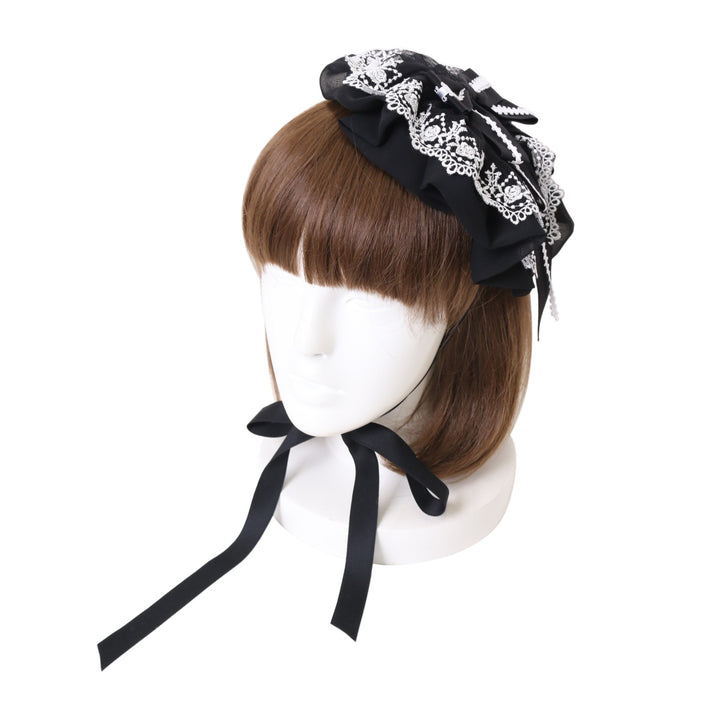 USED】Rose Garden丸型ヘッドドレス（ブラック×ホワイト） | Moi-même