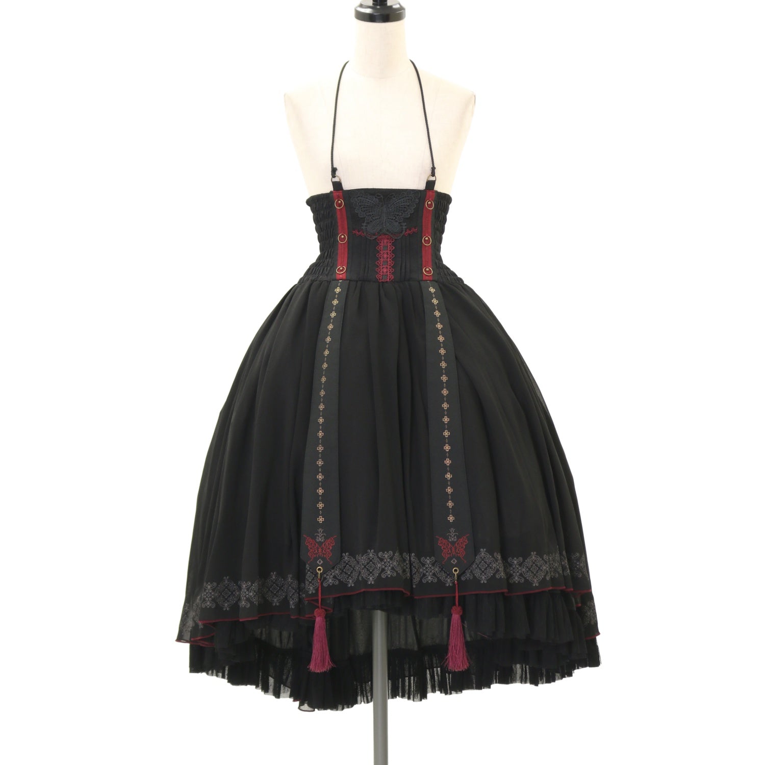 7SM1【OZZ ONESTE】ジップアップ　ビスチェ　ゴスロリ　古着used OZZ ANGELO / Stripe Rose ビスチェワンピース ワイン O-25-06