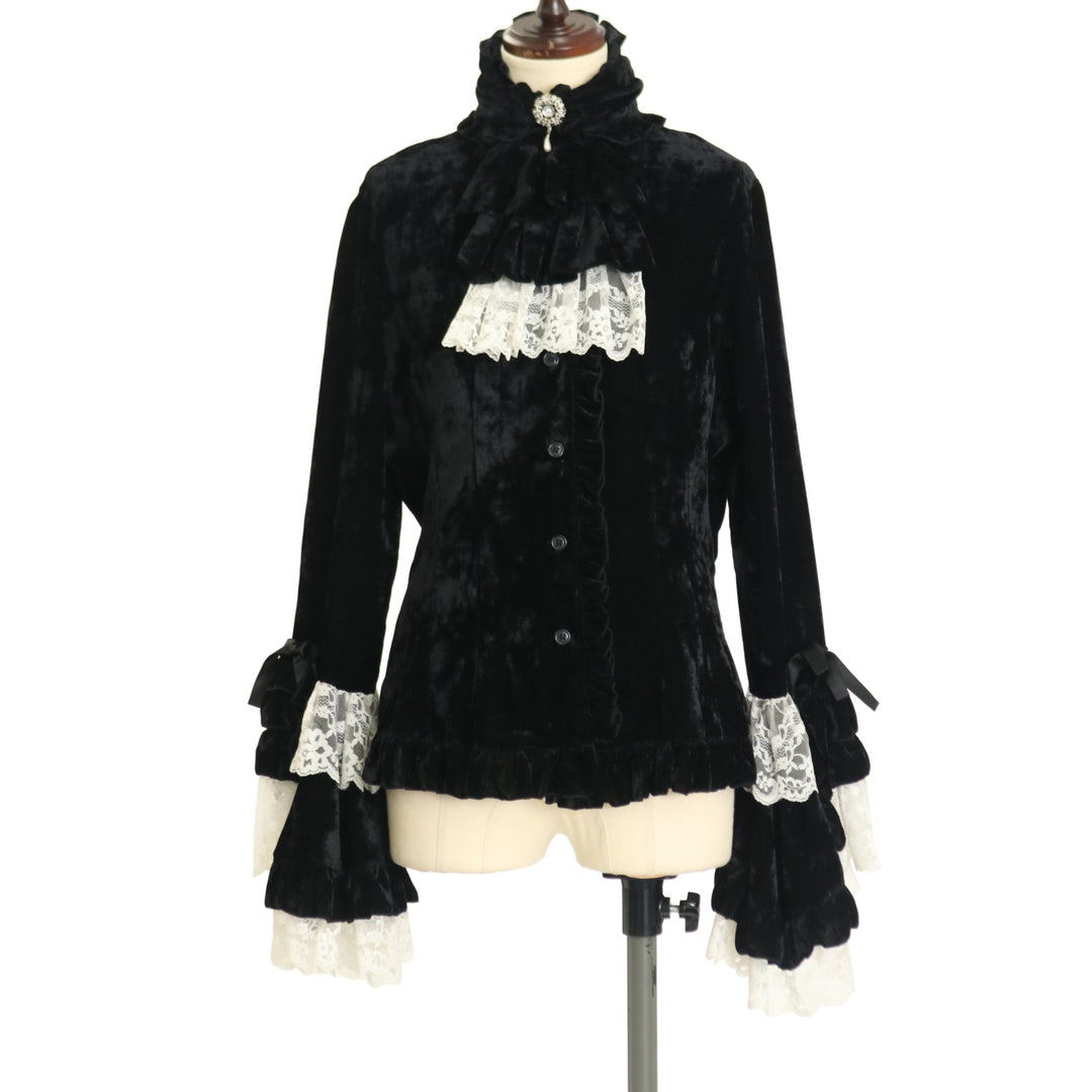 【ゴスロリ/最終値下】MARBLE 姫袖ジャケット Mサイズ ◇受注商品◇姫袖用ショート丈モダンジャケット：黒×黒レース