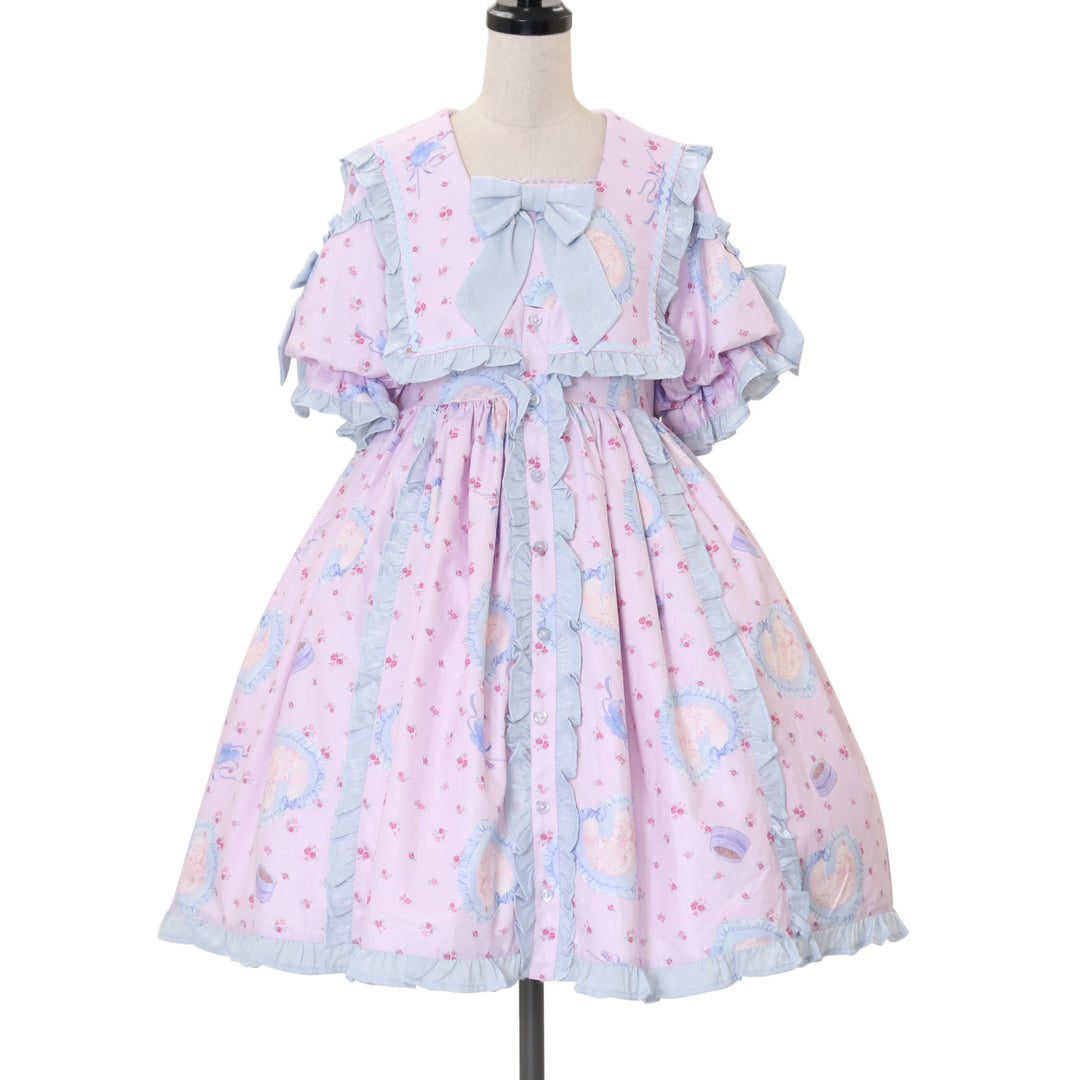 Honey Cinnamon リボン付きドットチュールワンピース ピンク Honey