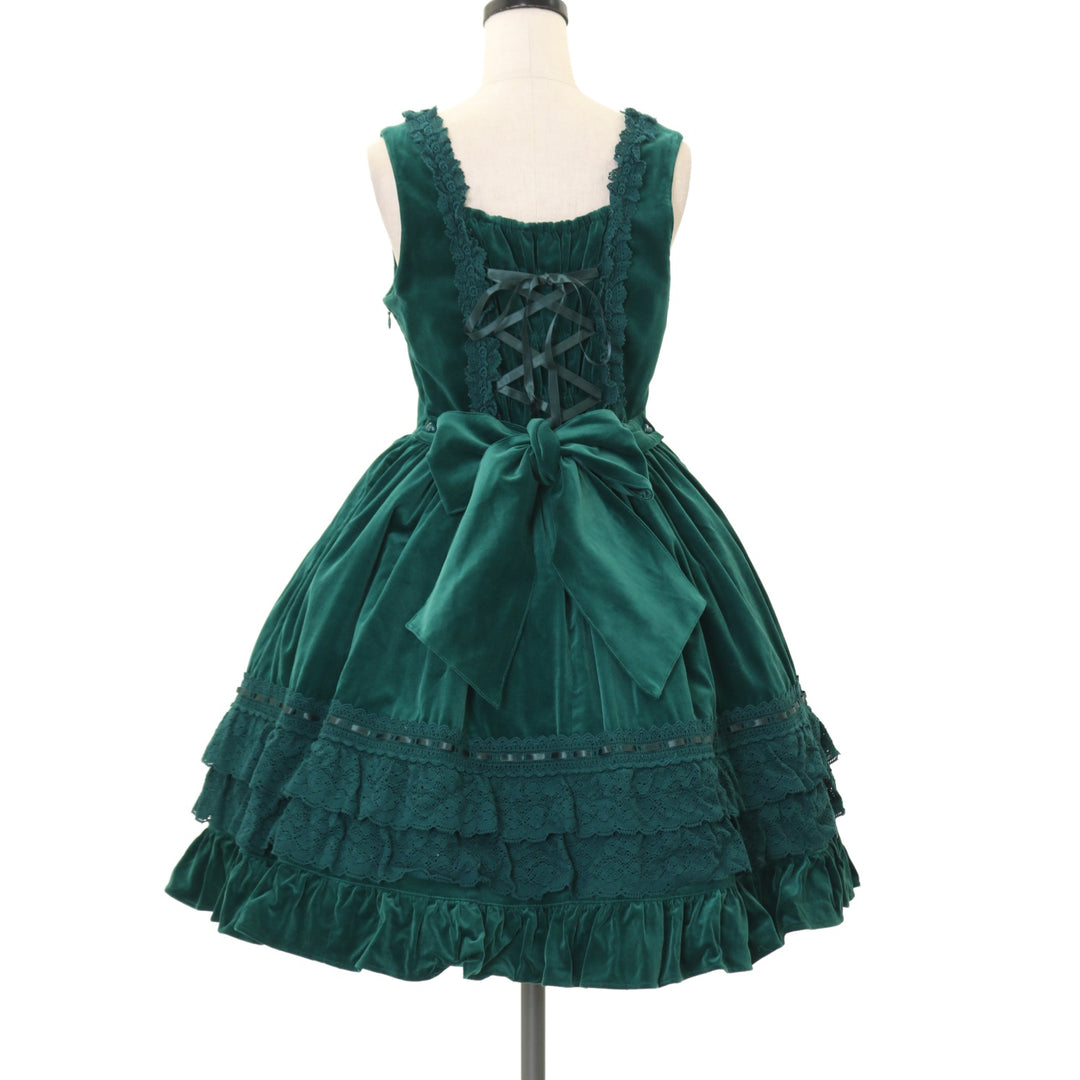 別珍レースフリルジャンパースカートボンネットセットネイビーベイビー