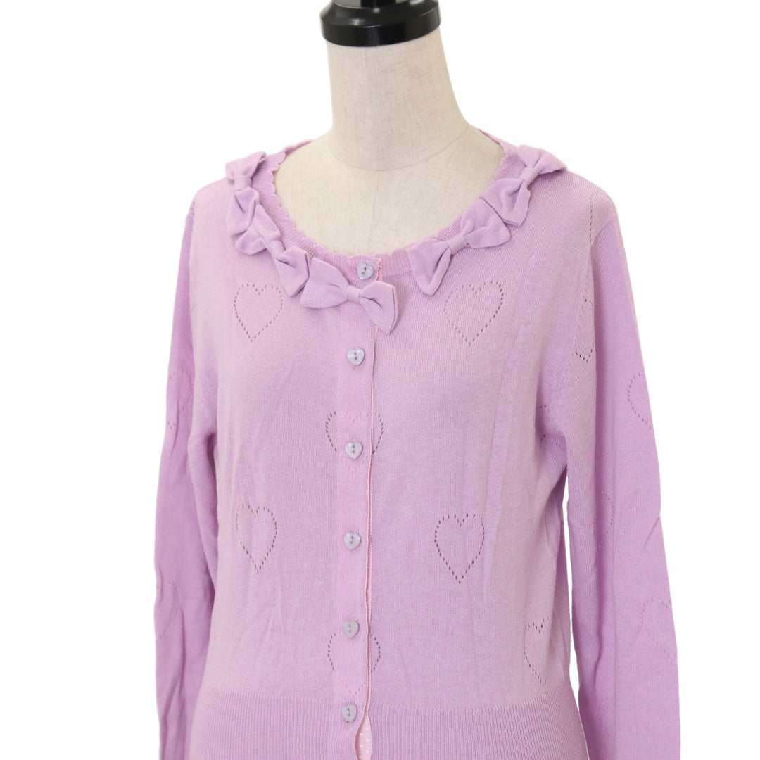 Angelic Pretty 長袖 リボン ドット カーディガン ピンク USED】【Mサイズ】リボンネックレスニットカーディガン | Angelic