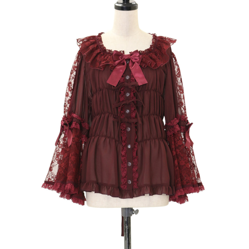 【新品・未使用】ロリータ 姫袖ブラウス（Mサイズ） USED】【プラスサイズ】スクエアあきレース姫袖ブラウス