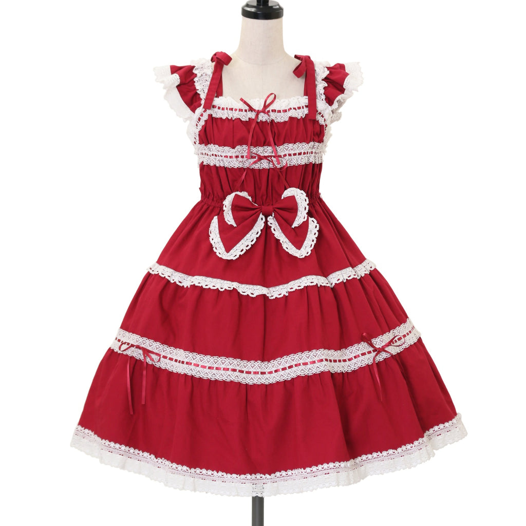 USED】Innocent Ribbon Frillシャーリングジャンパースカート