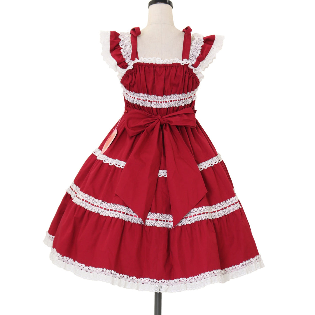 USED】Innocent Ribbon Frillシャーリングジャンパースカート | BABY