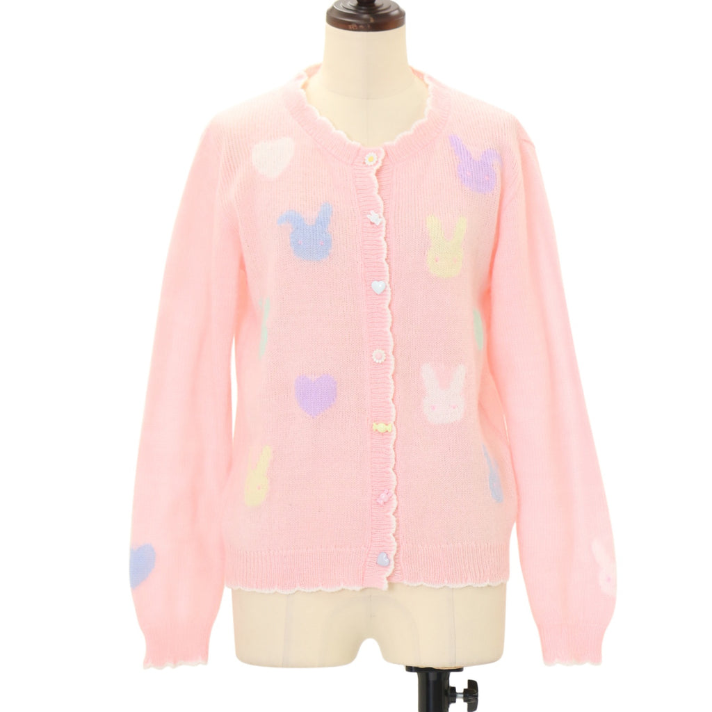 【美品✩】ナイルパーチ♡手編みのウサギ刺繍のニットカーディガンです(^^)♡ USED】うさぎハートニットカーディガン | Nile Perch Wunderwelt