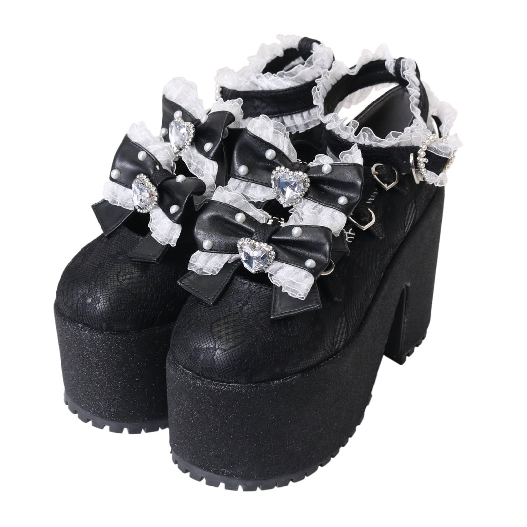 未使用品♡Ank Rouge 厚底シューズ 黒 Lサイズ USED】【Mサイズ】レース×合皮厚底シューズ | Ank Rouge