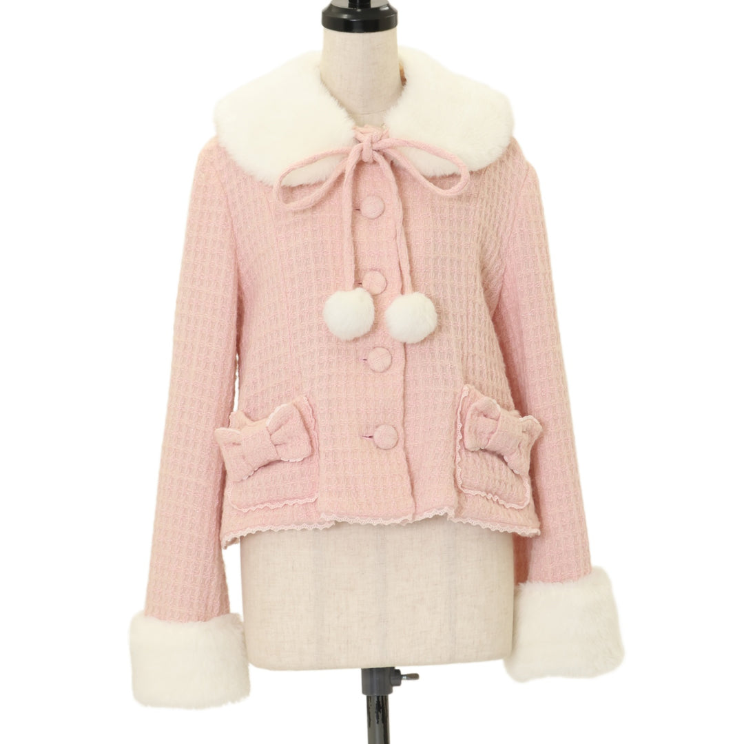 アンジェリックプリティ ファンシーリボンショートコート ラメワッフル 黒 難あり USED】ファンシーリボンショートコート(ラメワッフル) | Angelic