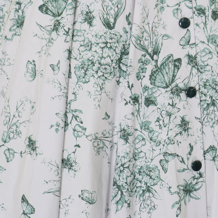 USED】【Mサイズ】木漏れ日の中の鈴蘭ワンピース（ダークグリーン