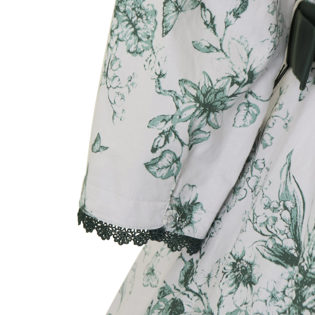 USED】【Mサイズ】木漏れ日の中の鈴蘭ワンピース（ダークグリーン