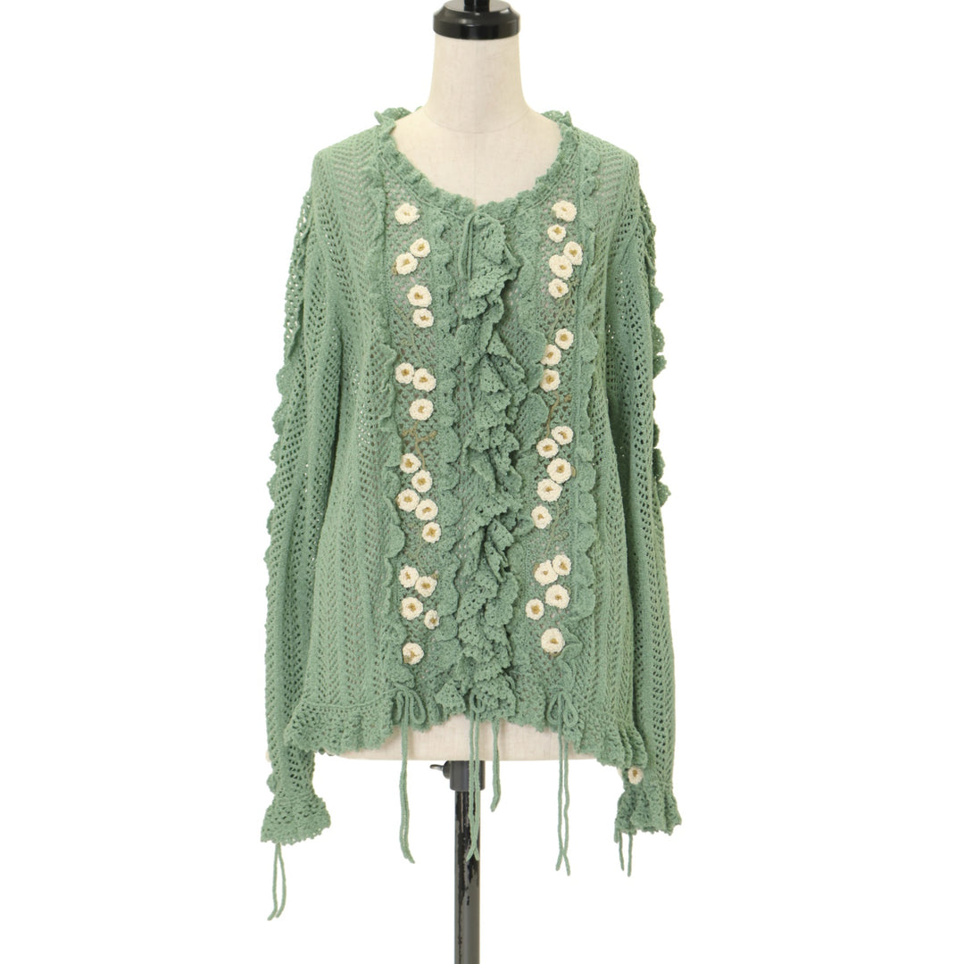 ワンダフルワールド ピンク 花モチーフ透かし編みカーディガン+