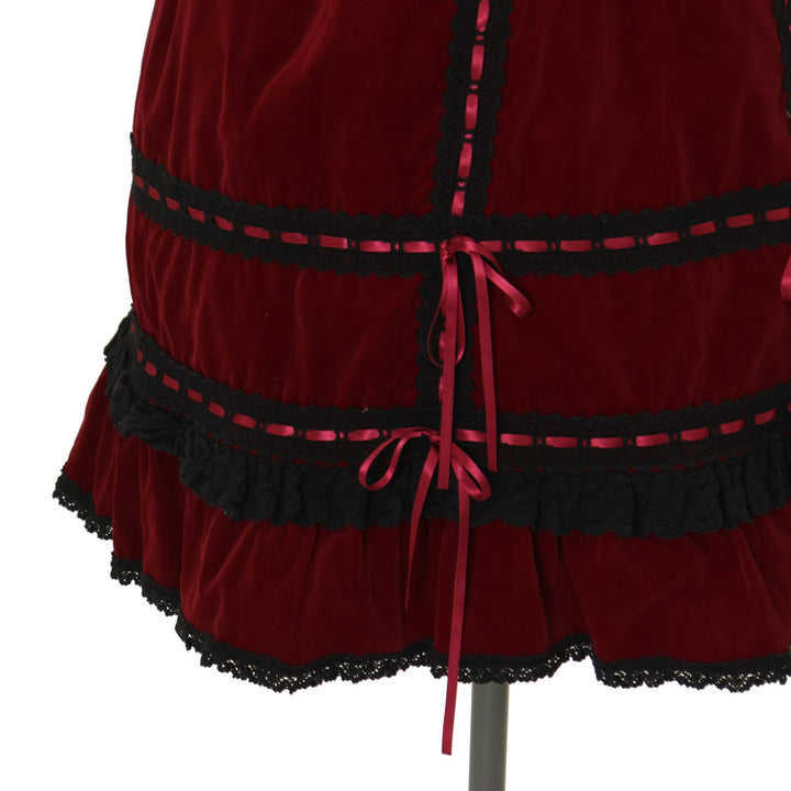 USED】別珍ベビードールジャンパースカートセット（エンジ×黒