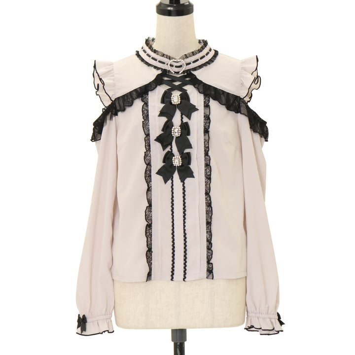 Lizlisa トップ 3つリボンフロントチョーカーブラウス 正規品 LIZLISA