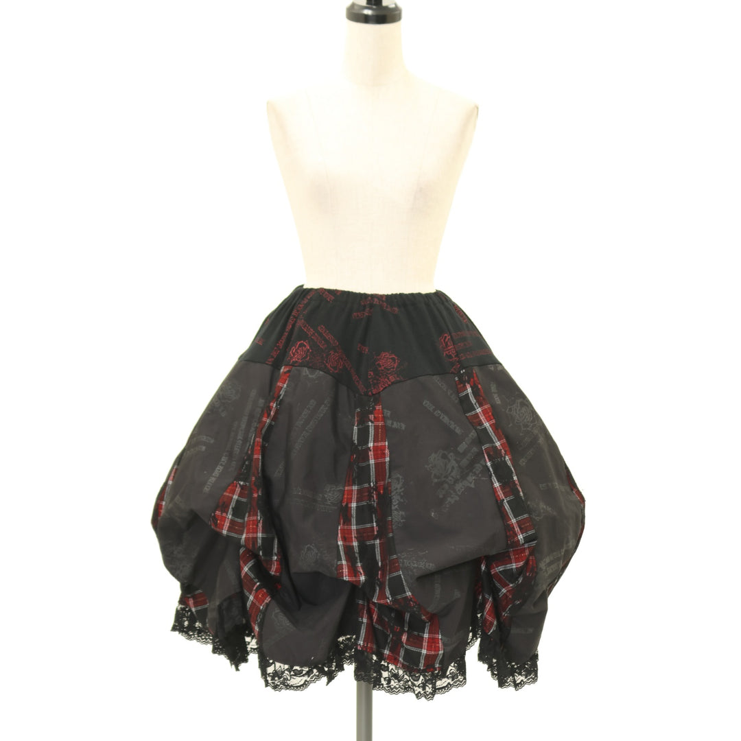USED】H.Jelly 英字プリントタータンチェックバルーンスカート