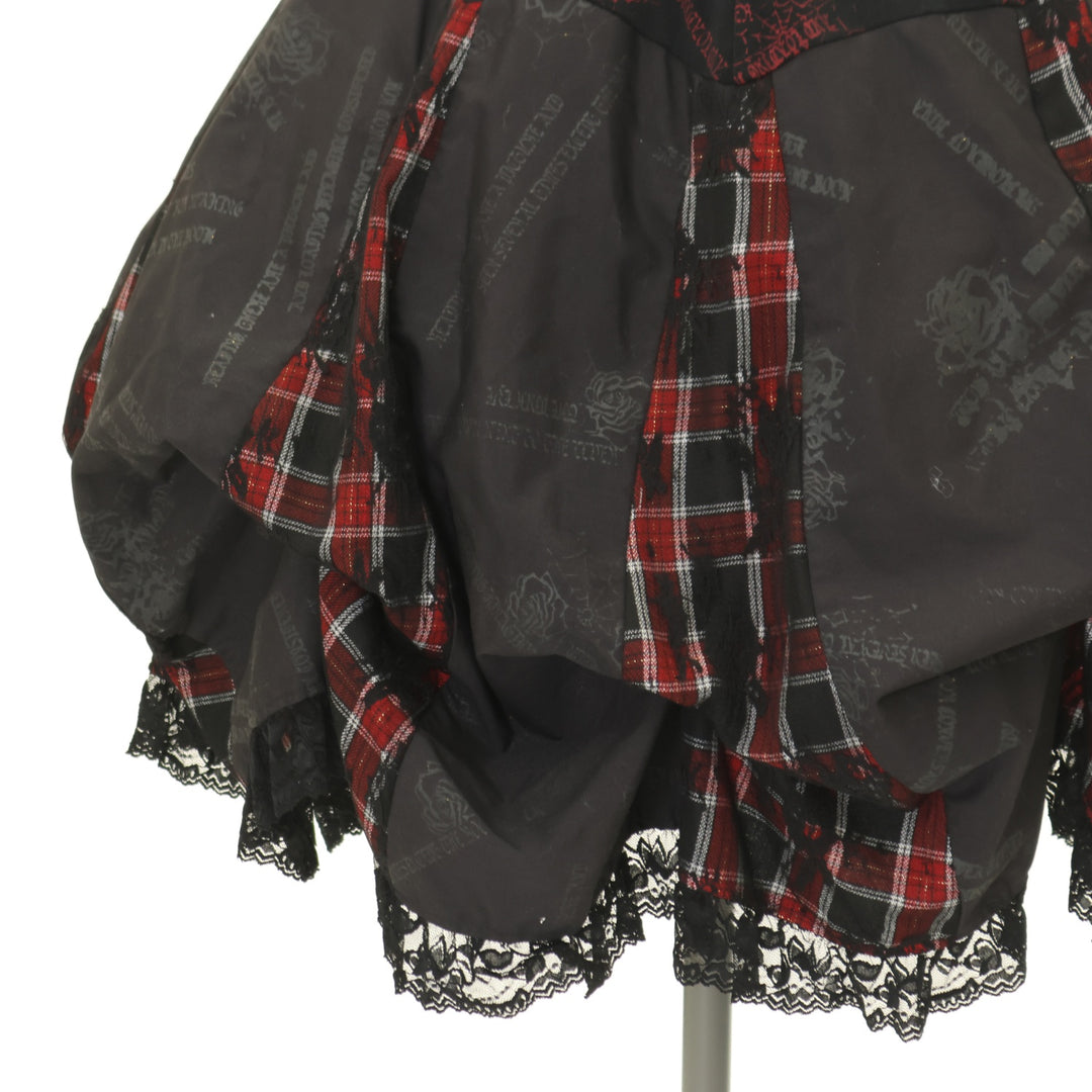 USED】H.Jelly 英字プリントタータンチェックバルーンスカート | h