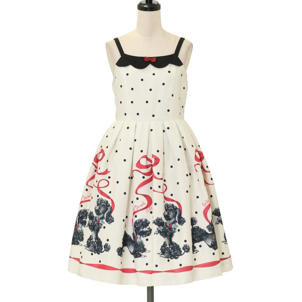 Emily Temple cute プードルイラスト　リボン　キャミソールドレス USED】Poodle Ribbon キャミソールワンピース | Emily Temple cute