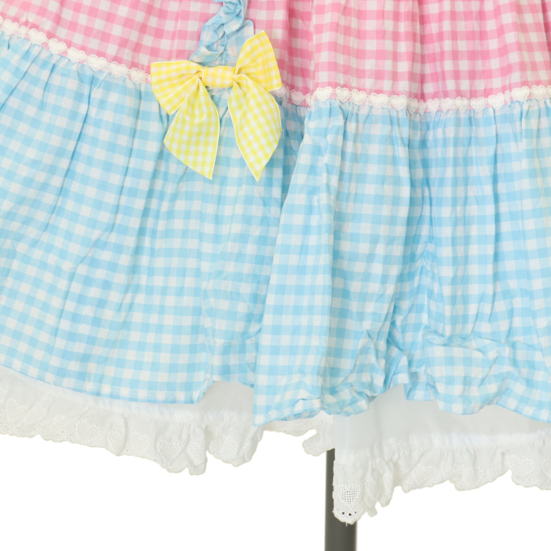 USED】ギンガム配色肩リボンジャンパースカート | Angelic Pretty