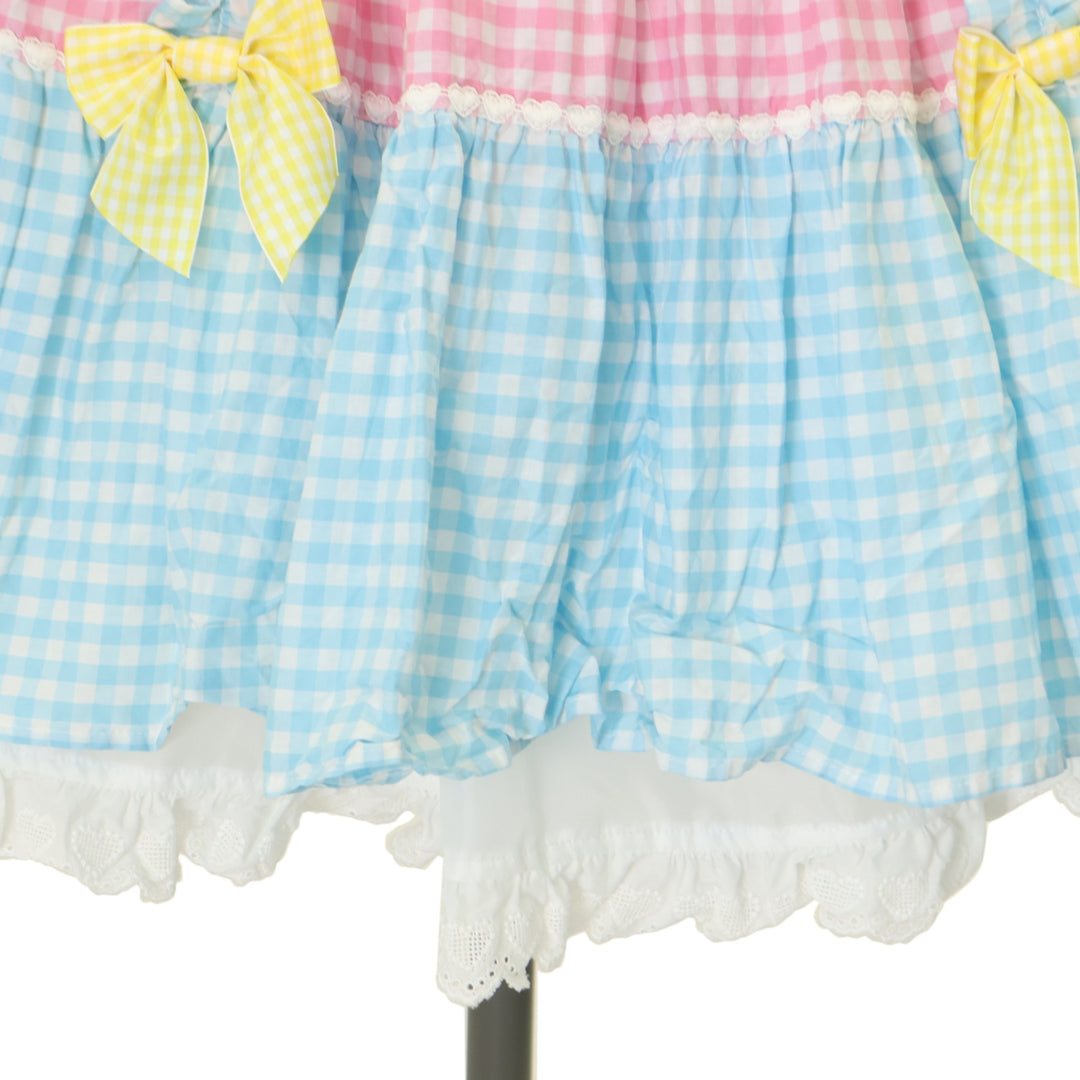 USED】ギンガム配色肩リボンジャンパースカート | Angelic Pretty