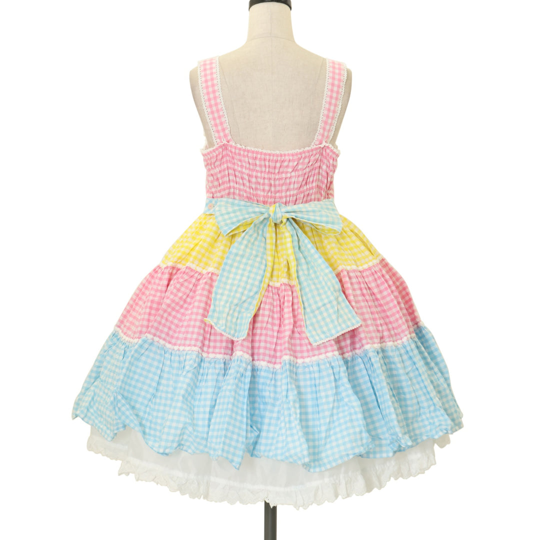 USED】ギンガム配色肩リボンジャンパースカート | Angelic Pretty