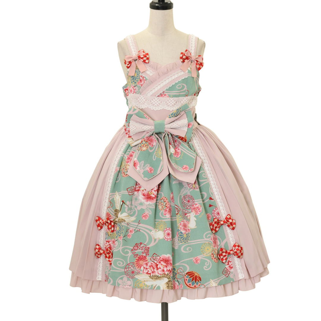 は*☆様 花鳥風月～乙女のはなごろも～プリーツジャンパースカート　和ロリ USED】花鳥風月～乙女のはなごろも～プリーツジャンパースカート（格子