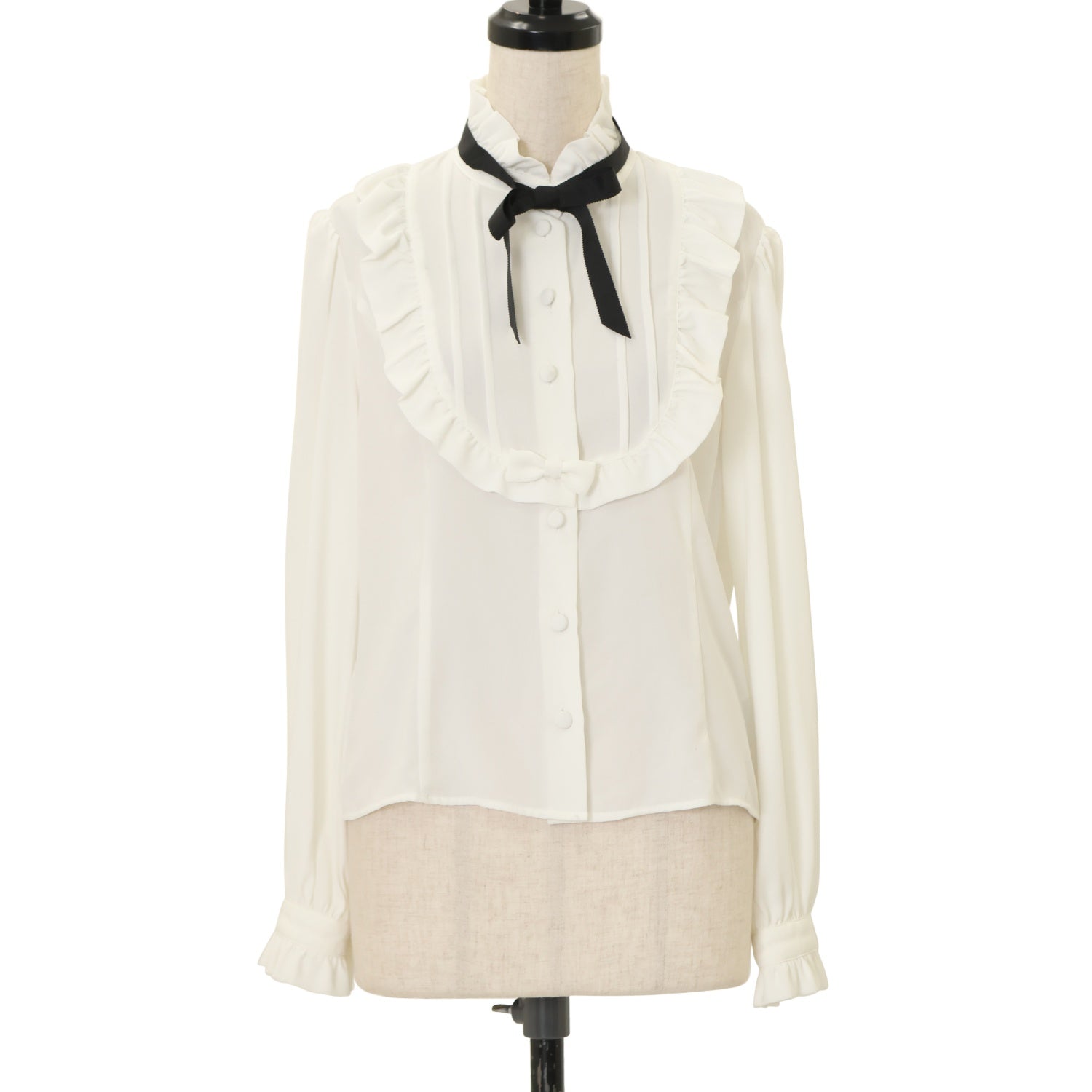 USED】【White/Mサイズ】スタンドカラーリボンブラウス | Innocent