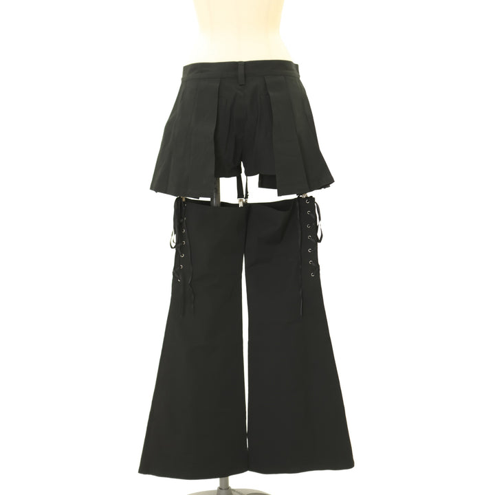 BLACK PEACE NOW レースアップ ショートパンツ ゴシック USED】【Mサイズ】プリーツフリルレッグカバーショートパンツ | BLACK