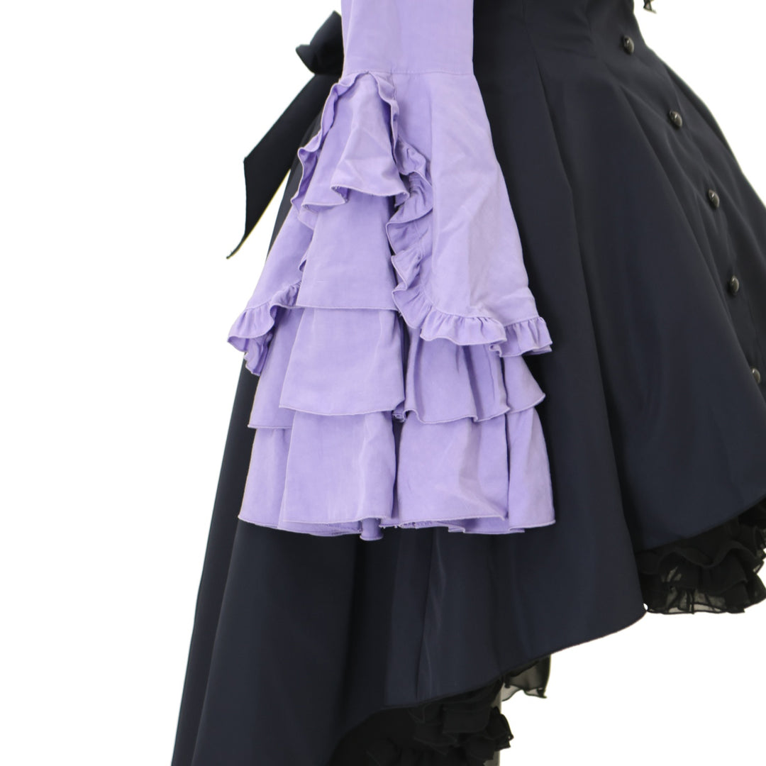 USED】ドレープタイ付きゴシックエレガンスブラウスワンピース：紫×黒