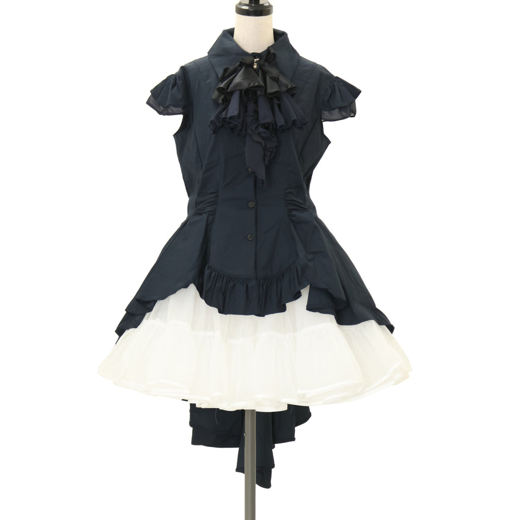 USED】ゴシック調エレガンスタイ付きジャケット型ドレープワンピース