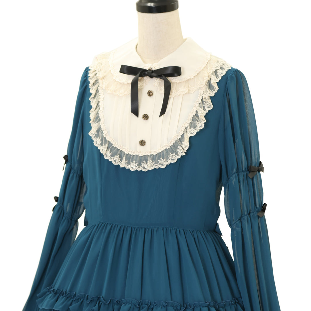 USED】【Mサイズ】大人アリスシフォンドレス（ブルーグリーン×生成