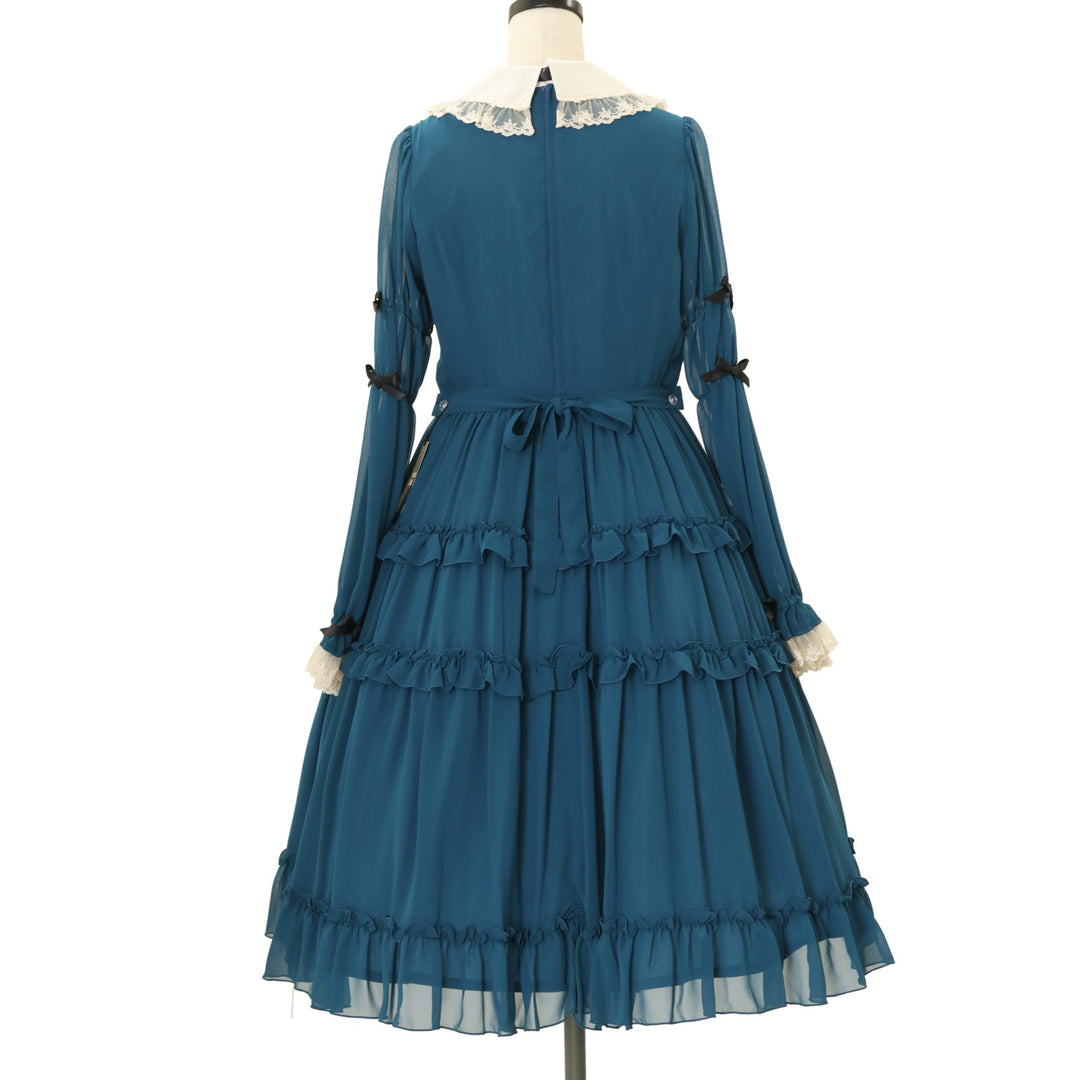 USED】【Mサイズ】大人アリスシフォンドレス（ブルーグリーン×生成
