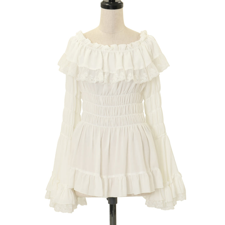 USED品⁄ATELIER-PIERROTレースシャーリング姫袖ブラウス白