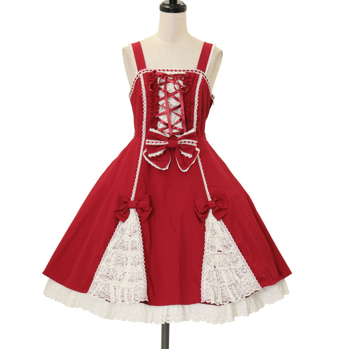 Angelic Pretty レースアップ裾フリルジャンパースカート USED】レースアップ裾フリルジャンパースカート| Angelic Pretty