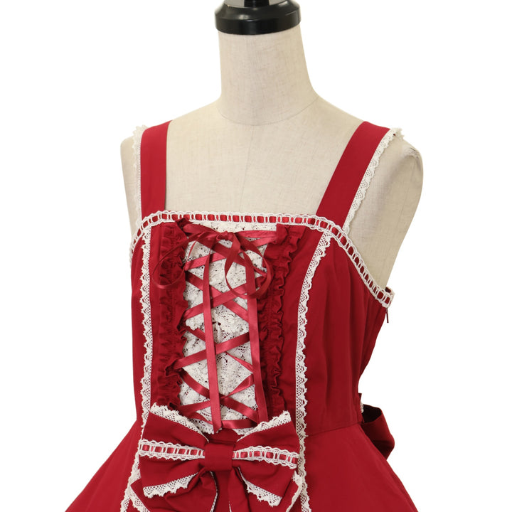 Angelic Pretty レースアップ裾フリルジャンパースカート USED】レースアップ裾フリルジャンパースカート | Angelic Pretty
