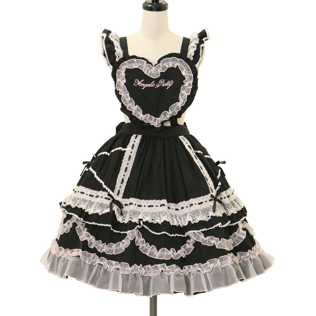 USED】Heart胸あて付スカート(無地/黒×ピンク) | Angelic Pretty