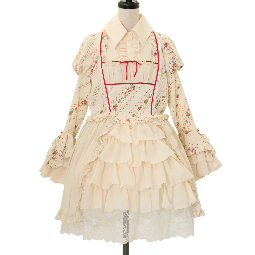 USED】ブラウス＆スカートセットアップ風全身コーディネートワンピース