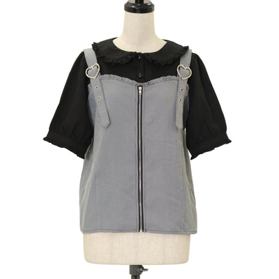 USED】【9号】ダイヤ柄サテンジャガードブラウス(サックス×白) | Moi